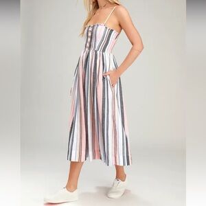 Free people Lilah Multi Striped Pleated Midi Dress